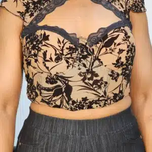 FLORAL MESH OPEN CHEST CORSET TOP - Image 2
