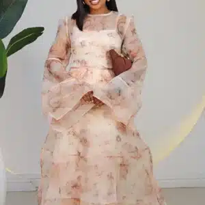 FLORAL ORGANZA LONG SLEEVE ANKLE DRESS 2076 - Image 2