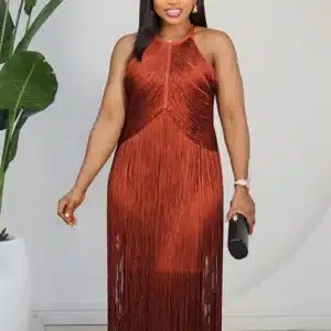 FRINGE BANDAGE HALTER NECK DRESS 2103A