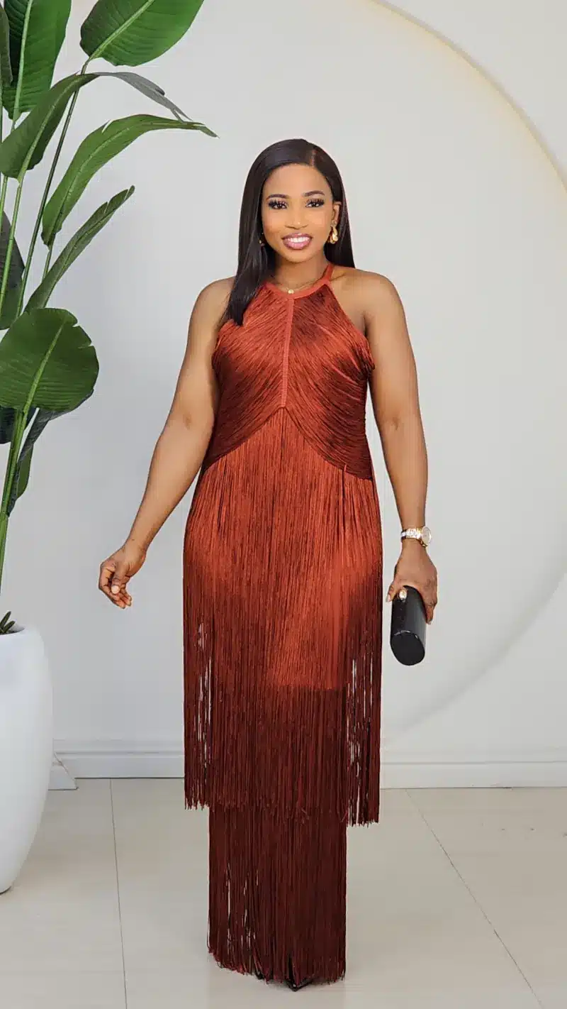 FRINGE BANDAGE HALTER NECK DRESS 2103A