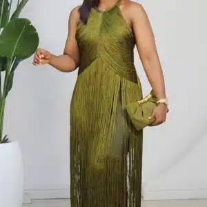 FRINGE BANDAGE HALTER NECK DRESS 2103A - Image 2