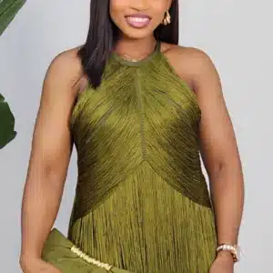 FRINGE BANDAGE HALTER NECK DRESS 2103A - Image 4