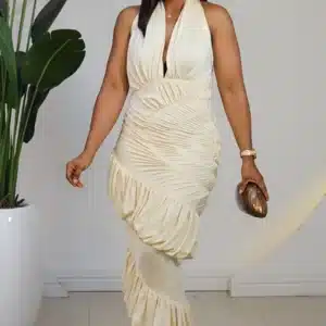 HALTER NECK BUBBLE SLANT LAYER DRESS 900