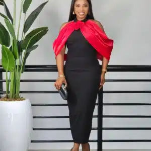 HALTER NECK CAPE DRESS