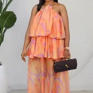 HALTER NECK PATTERN LAYERS MAXI DRESS 865 - Image 2