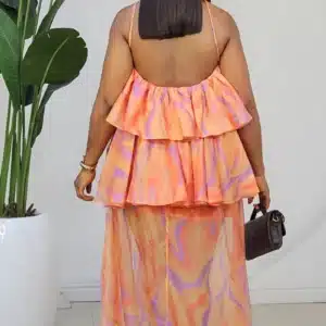 HALTER NECK PATTERN LAYERS MAXI DRESS 865 - Image 3