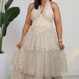 HALTER NECK POLKA DOT LAYERS DRESS 001