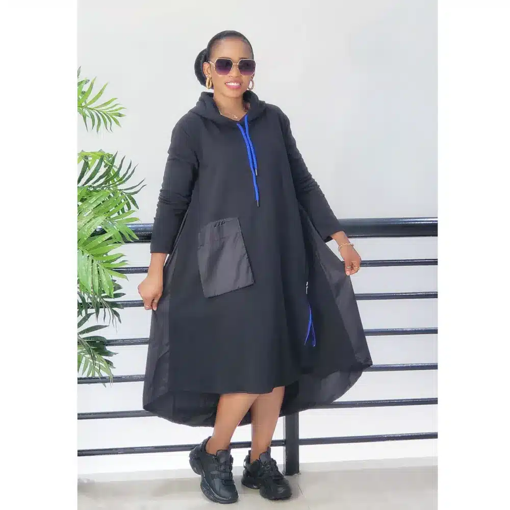 HOODY SIDE ZIP BAGGY DRESS
