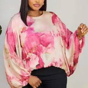 KIMONO SLEEVE ELASTIC WAIST SPLASH TOP 8820