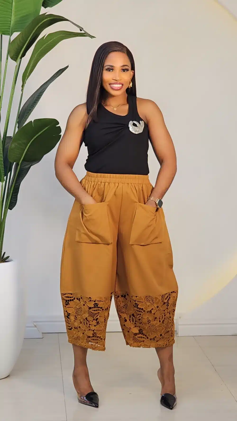 LACE INSERTED HEM CULOTTOES PANT 32362