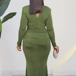 LONG SLEEVE RUCH WAIST BROOCH EVENING DRESS 2639 - Image 9