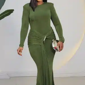 LONG SLEEVE RUCH WAIST BROOCH EVENING DRESS 2639 - Image 7