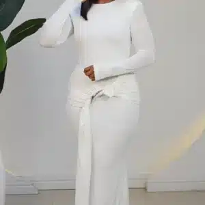 LONG SLEEVE RUCH WAIST BROOCH EVENING DRESS 2639 - Image 6