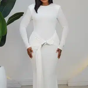 LONG SLEEVE RUCH WAIST BROOCH EVENING DRESS 2639 - Image 2