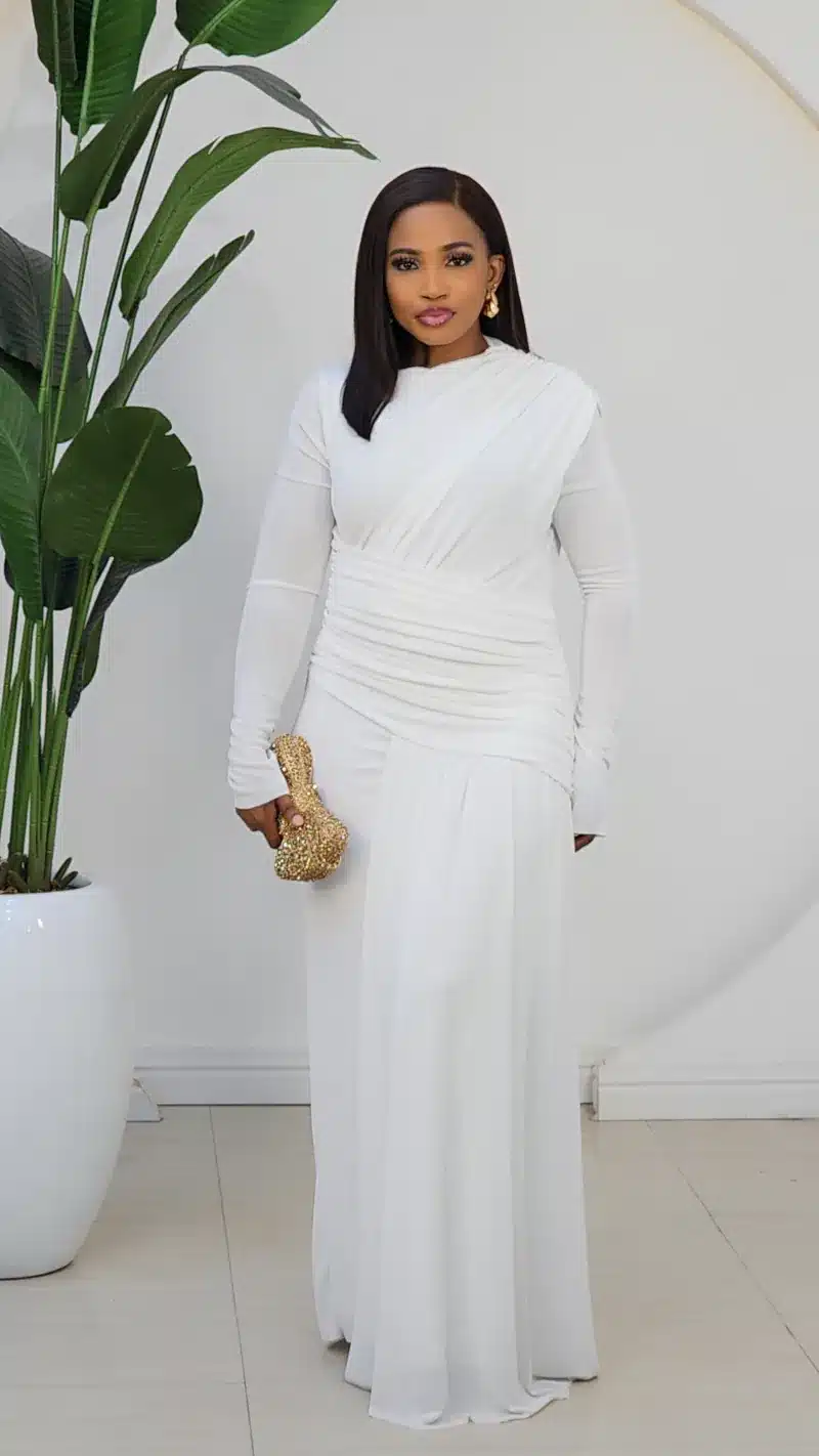 LONG SLEEVE RUCH WAIST & SHOULDER DRESS 6063