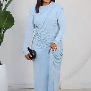 LONG SLEEVE RUCH WAIST & SHOULDER DRESS 6063 - Image 8