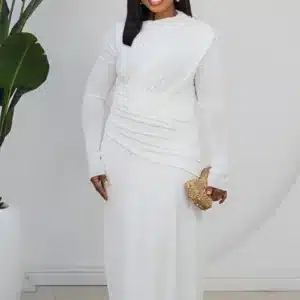 LONG SLEEVE RUCH WAIST & SHOULDER DRESS 6063 - Image 7