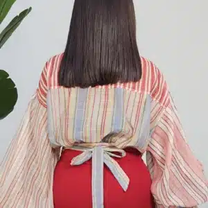 MULTI STRIPE BUBBLE SLEEVE KNOT TOP 9970 - Image 3