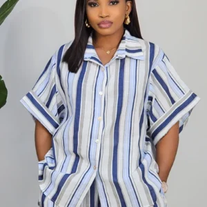 MULTI STRIPE SHIRT & SHORT SET 6016 - Image 4