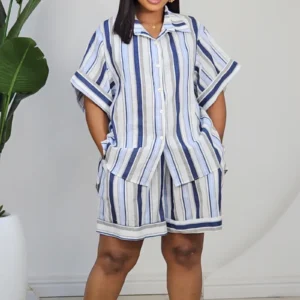 MULTI STRIPE SHIRT & SHORT SET 6016 - Image 2