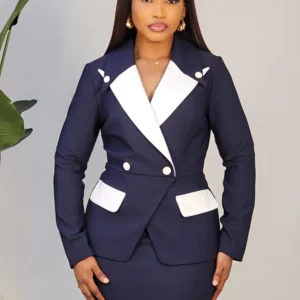 OVERLAP COLLAR FALSE POCKET PEPLUM MIDI DRESS 25304 - Image 2