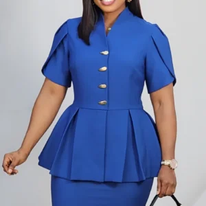 OVERLAP SLEEVE CASEMENT PEPLUM MIDI DRESS 25395 - Image 2