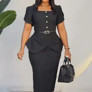 OVERLAP SLEEVE PEPLUM DRESS L893