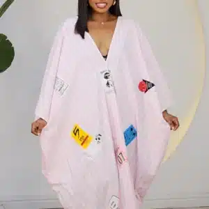 PATCH STRIPE V-NECK ABAYA DRESS 2972