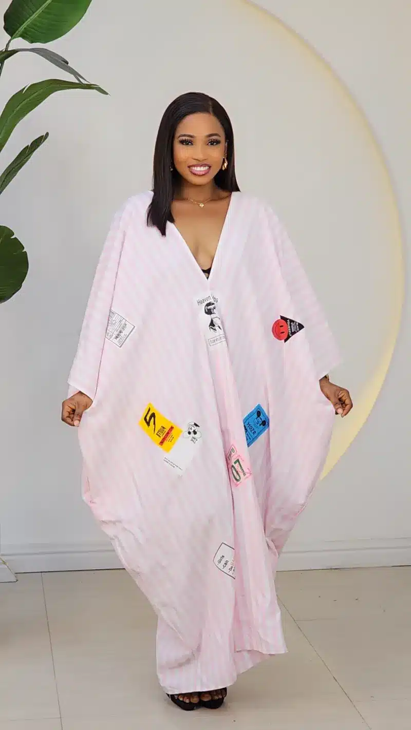 PATCH STRIPE V-NECK ABAYA DRESS 2972