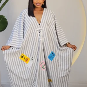 PATCH STRIPE V-NECK ABAYA DRESS 2972 - Image 2