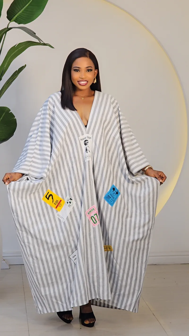 PATCH STRIPE V-NECK ABAYA DRESS 2972 - Image 2