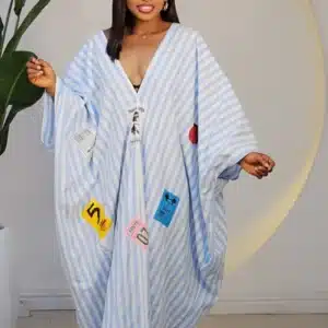 PATCH STRIPE V-NECK ABAYA DRESS 2972 - Image 6