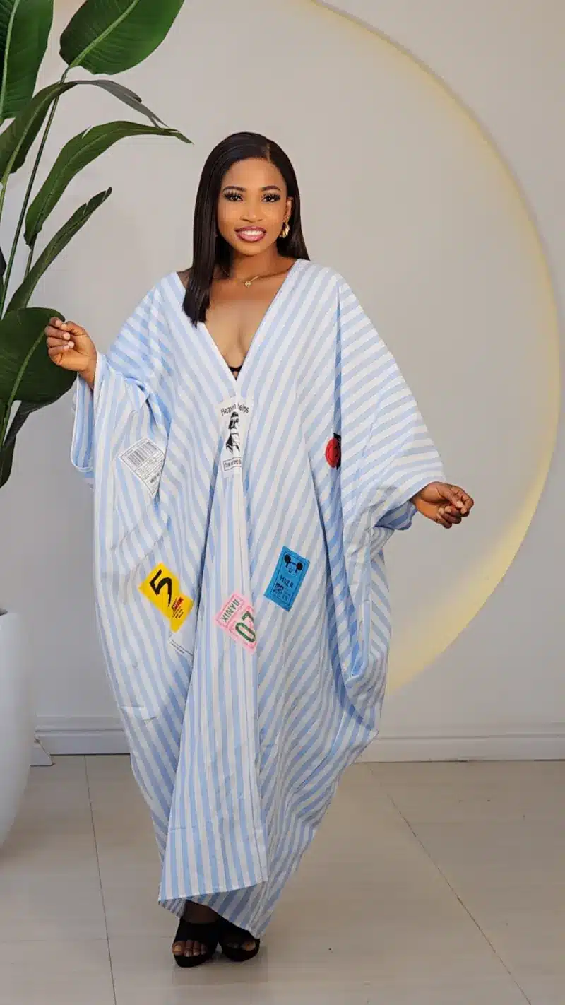 PATCH STRIPE V-NECK ABAYA DRESS 2972 - Image 6