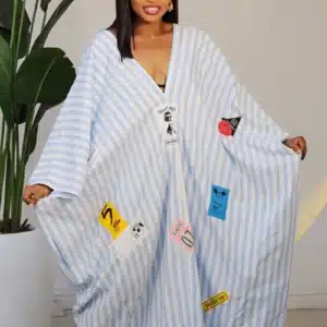 PATCH STRIPE V-NECK ABAYA DRESS 2972 - Image 3