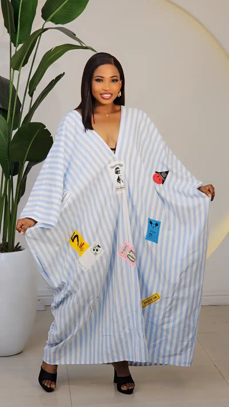 PATCH STRIPE V-NECK ABAYA DRESS 2972 - Image 3