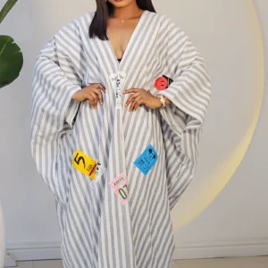 PATCH STRIPE V-NECK ABAYA DRESS 2972 - Image 5