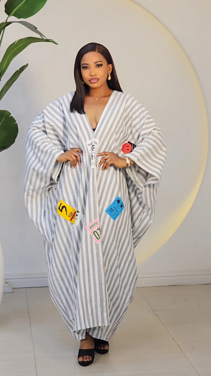 PATCH STRIPE V-NECK ABAYA DRESS 2972 - Image 5