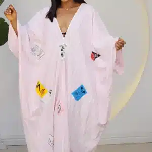 PATCH STRIPE V-NECK ABAYA DRESS 2972 - Image 4