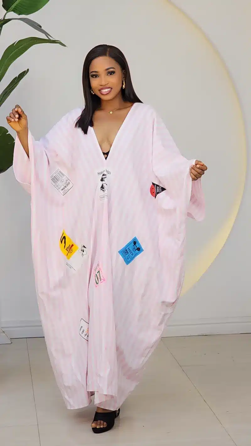 PATCH STRIPE V-NECK ABAYA DRESS 2972 - Image 4