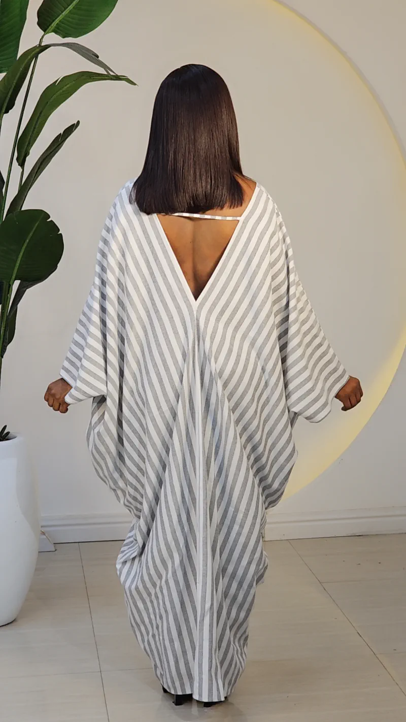 PATCH STRIPE V-NECK ABAYA DRESS 2972 - Image 8