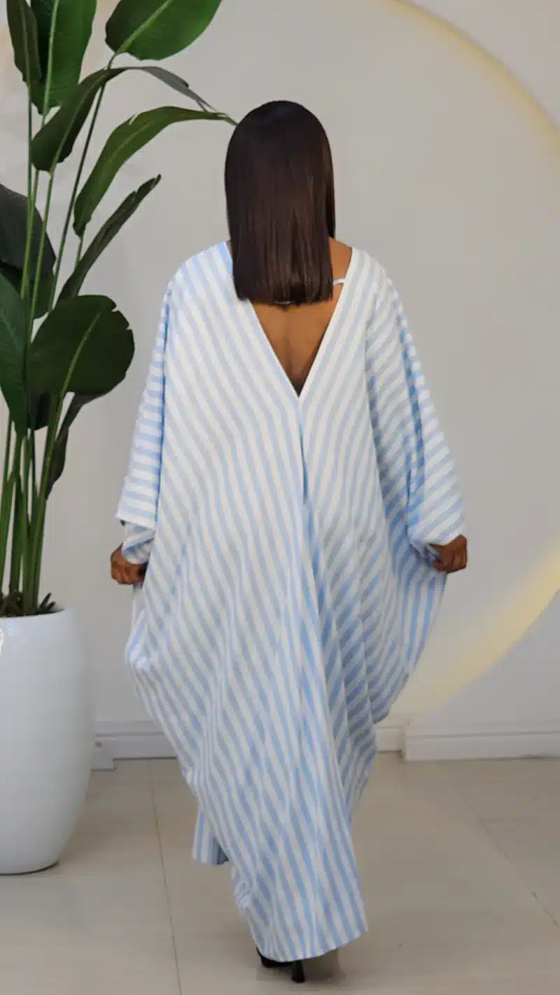 PATCH STRIPE V-NECK ABAYA DRESS 2972 - Image 9