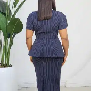 PIN STRIPE WHITE COLLAR PEPLUM DRESS L922 - Image 5