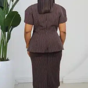 PIN STRIPE WHITE COLLAR PEPLUM DRESS L922 - Image 6