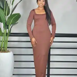 PLAIN ROUND NECK BODYCON DRESS 8620 - Image 2