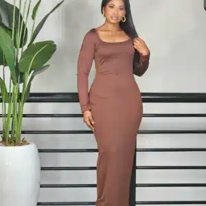 PLAIN ROUND NECK BODYCON DRESS 8620 - Image 4