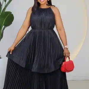 PLEATED DOUBLE LAYER HALTER NECK DRESS 858 - Image 6