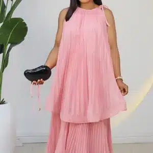 PLEATED DOUBLE LAYER HALTER NECK DRESS 858 - Image 5