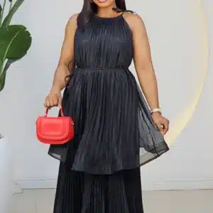 PLEATED DOUBLE LAYER HALTER NECK DRESS 858 - Image 3