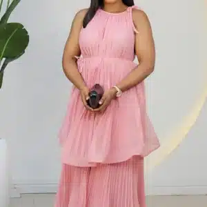 PLEATED DOUBLE LAYER HALTER NECK DRESS 858 - Image 2