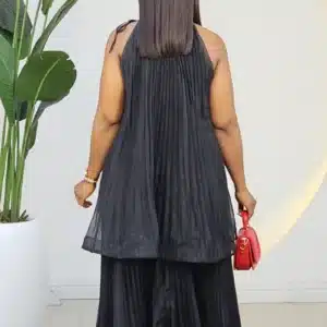 PLEATED DOUBLE LAYER HALTER NECK DRESS 858 - Image 9